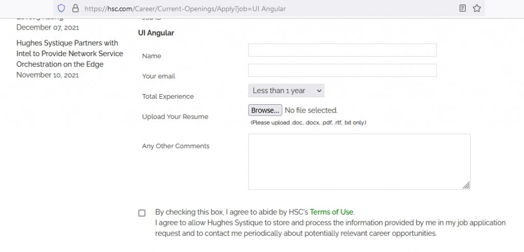Steps to apply directly for Angular jobs at Hughes Systique Bangalore
