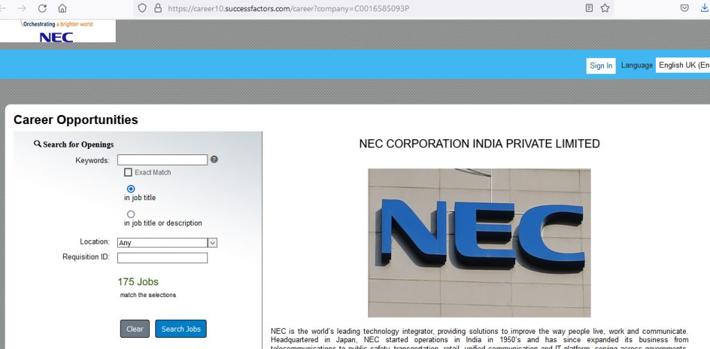 Steps to apply directly for Angular jobs at NEC Technologies India Bangalore
