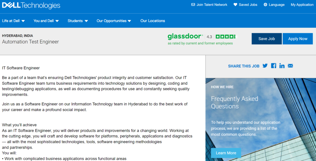 Automation Test Engineer job at DELL