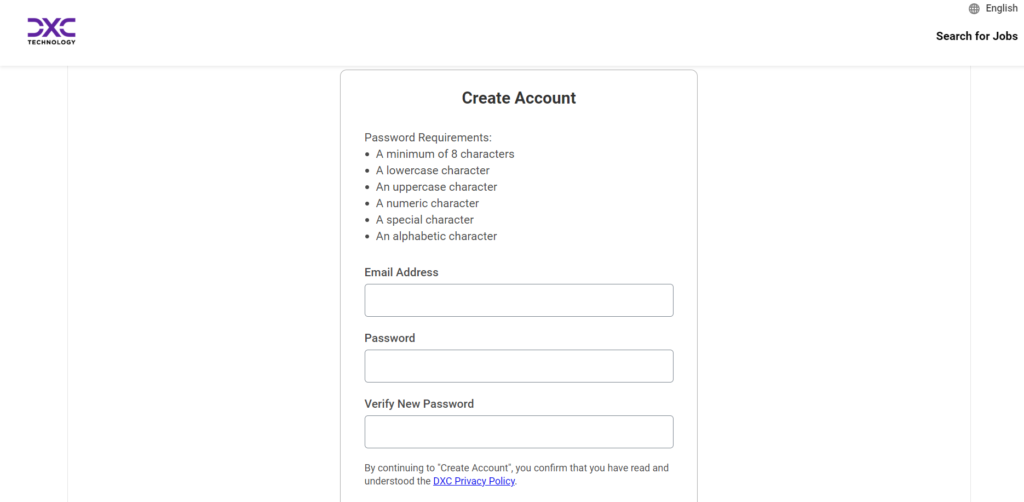 creating an account with DXC Technology