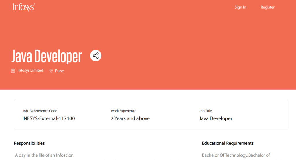 Java Developer Job at Infosys