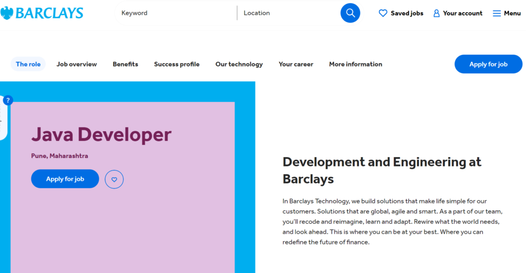 Java Developer job at Barclays