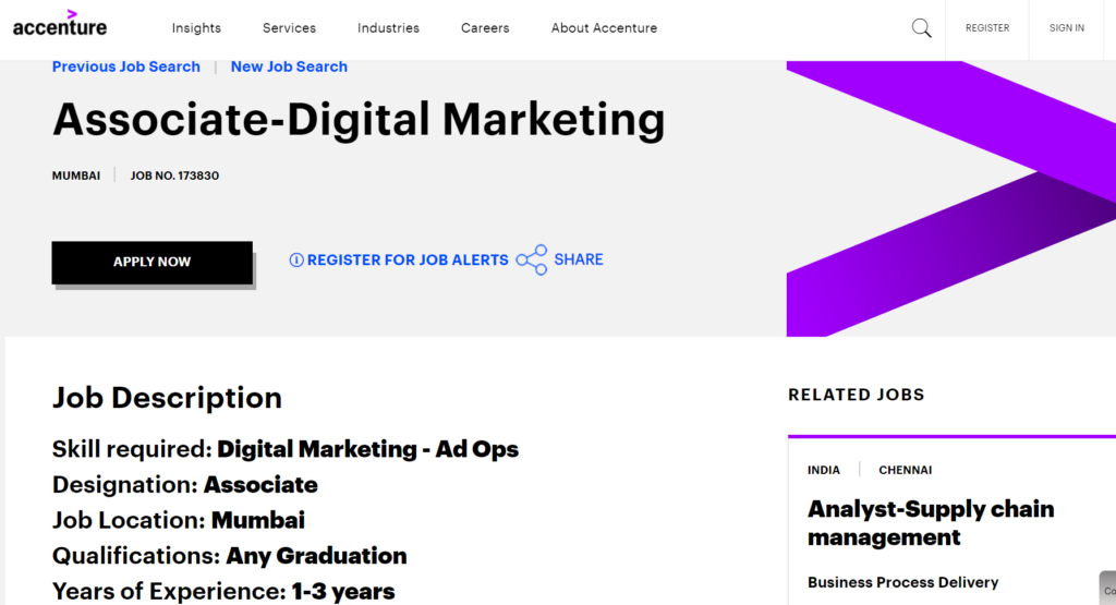 Digital marketing jobs in Accenture