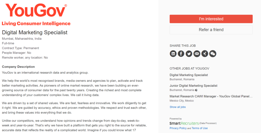 Digital Markeiting jobs at YouGov