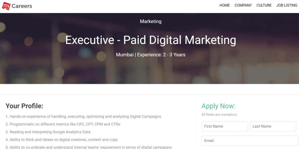 Digital marketing jobs at Book My Show