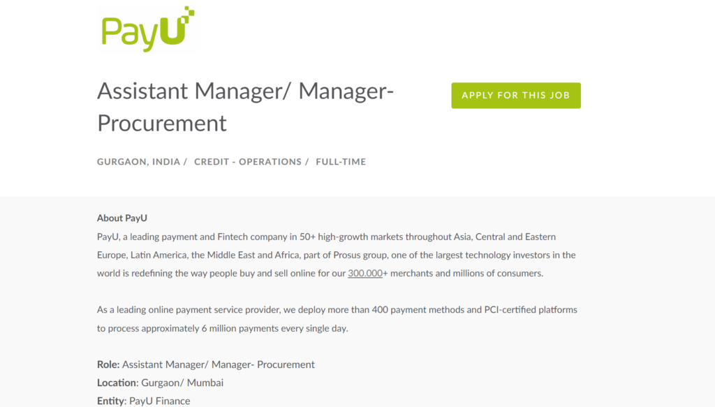 Procurement management jobs at PayU