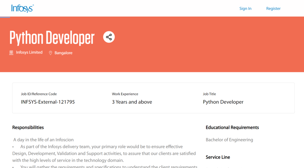 Python developer jobs at Infosys