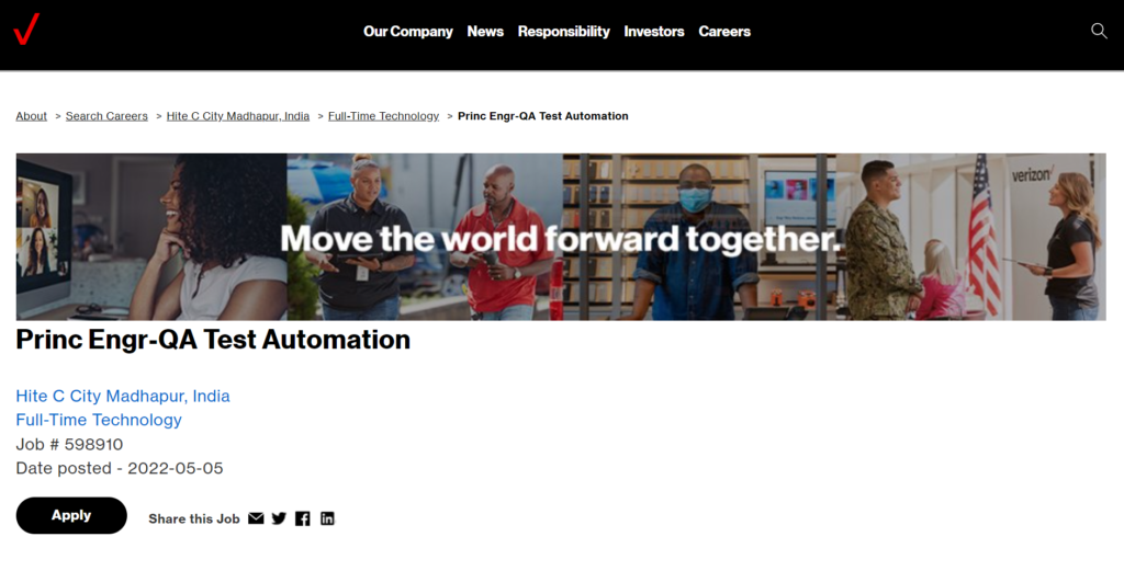 Automation test engineer job at Verizon