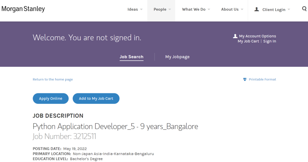 Python developer jobs at Morgan Stanley