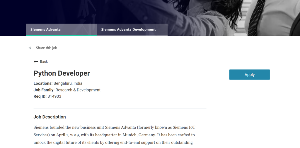 Python developer jobs at Siemens