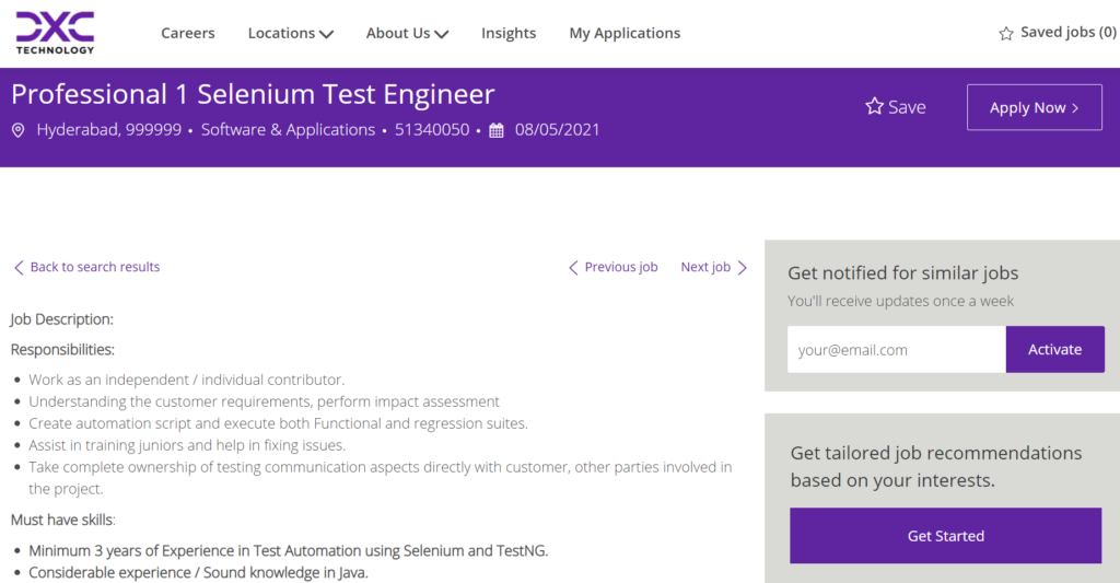 Automation test engineer job at DXC technology