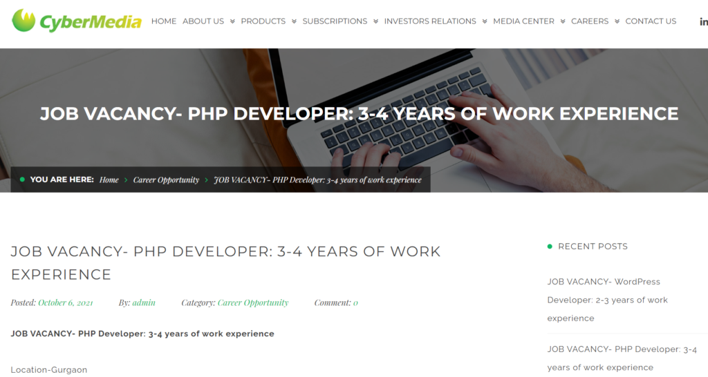 PHP Developer jobs at CyberMedia