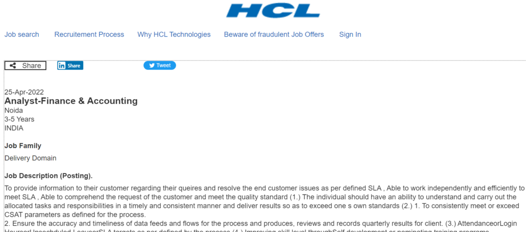 accounting job at HCL