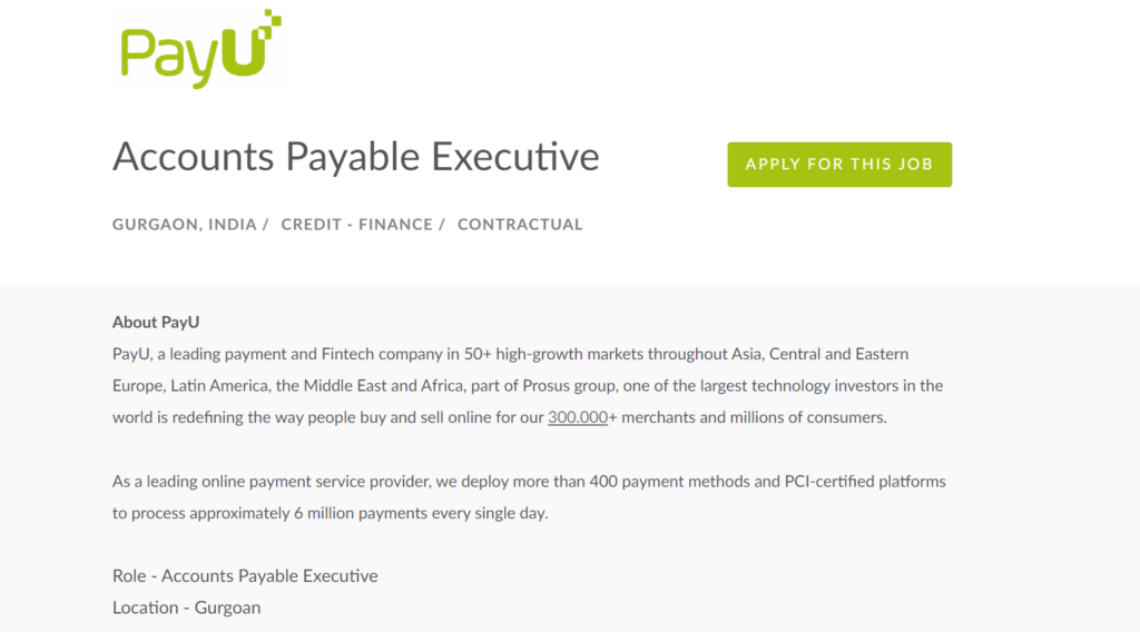 accounting job at PayU