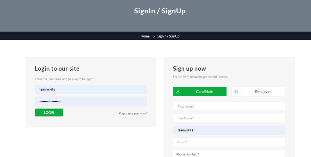 Vskills Sign Up and Login
