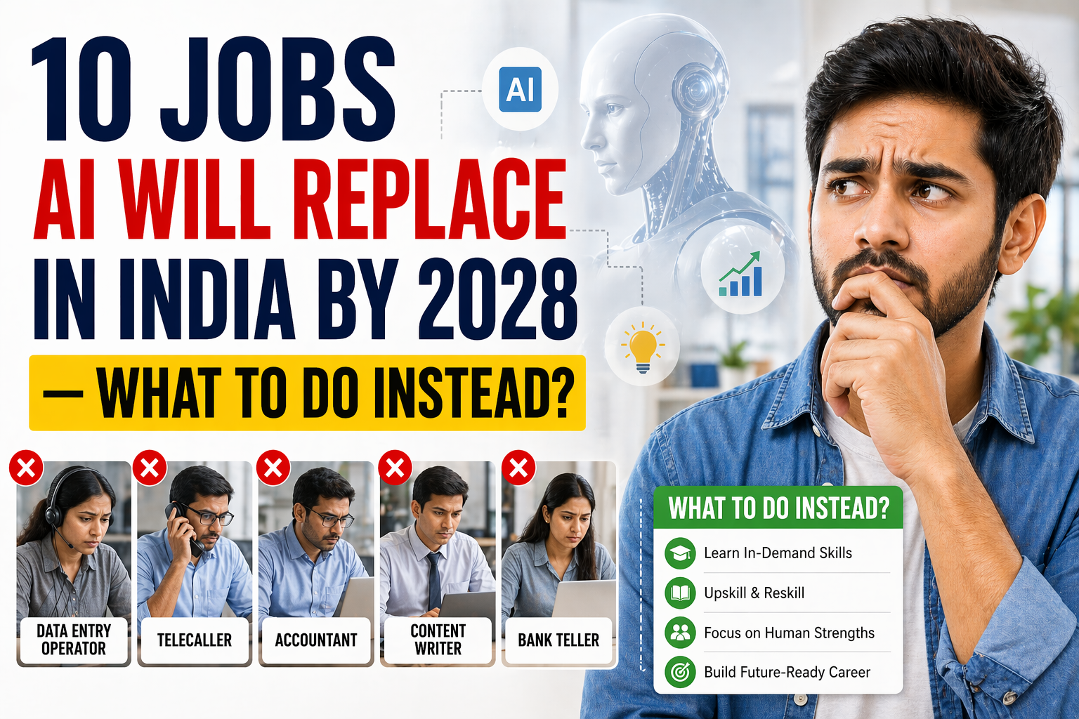 10 Jobs AI Will Replace in India by 2028 — What to do Instead