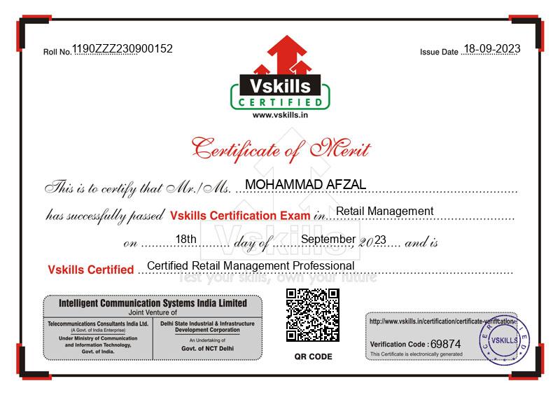 MOHAMMAD AFZAL - Certified Retail Management Professional